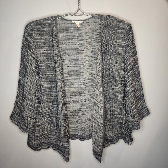 Eileen Fisher Gray Black Striped organic Linen open front top  Women's Sz M - Picture 1 of 4